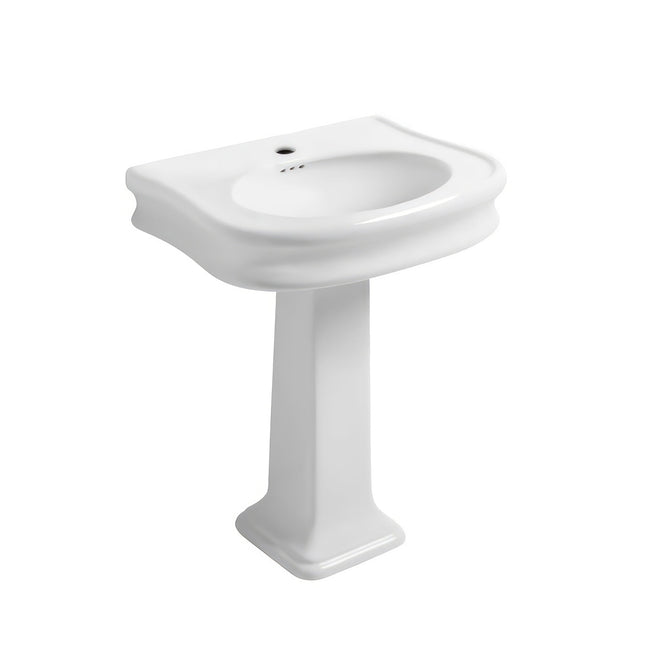 White Haus LA10-LA03-1H China Series traditional pedestal with integrated oval bowl, decorative trim and rear overflow-1 Hole Whitehaus