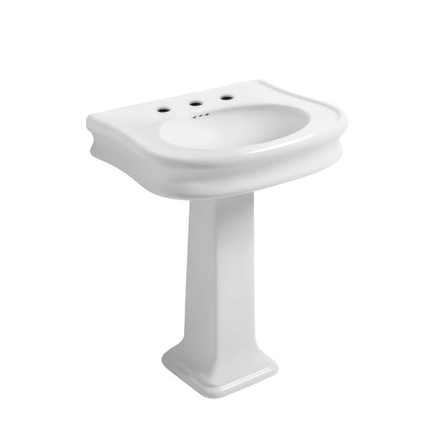 White Haus LA10-LA03-3H China Series traditional pedestal with integrated oval bowl, decorative trim and rear overflow=3 Holes Whitehaus