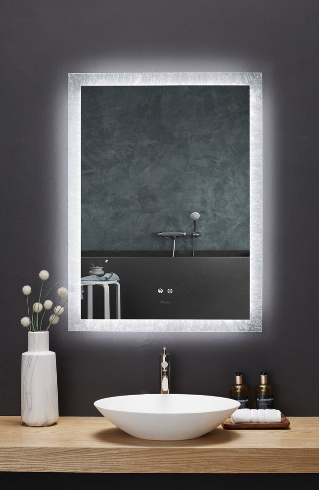 Frysta LED Frameless Rectangular Mirror Lighted Bathroom Vanity with Dimmer and Defogger Ancerre Designs