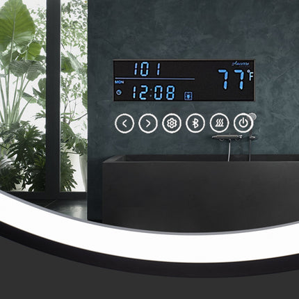 Cirque Round LED Lighted Bathroom Vanity Black Framed Mirror Ancerre Designs