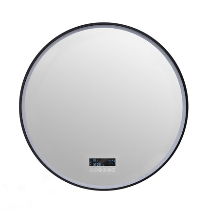 Cirque Round LED Lighted Bathroom Vanity Black Framed Mirror Ancerre Designs