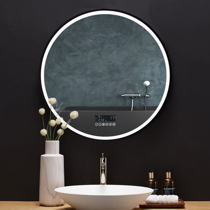 Cirque Round LED Lighted Bathroom Vanity Black Framed Mirror Ancerre Designs