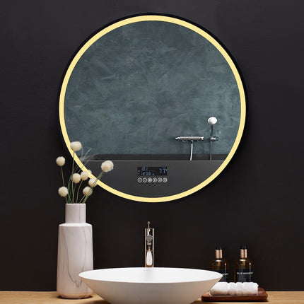 Cirque Round LED Lighted Bathroom Vanity Black Framed Mirror Ancerre Designs