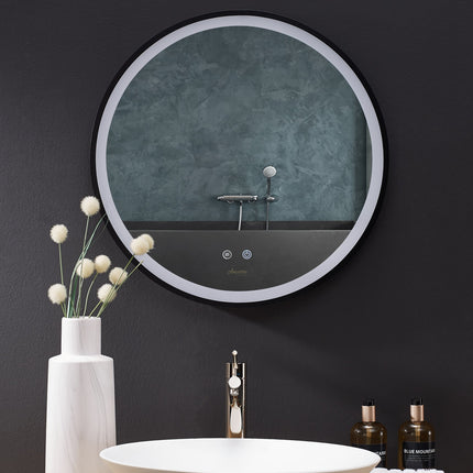 Cirque Round LED Lighted Bathroom Vanity Black Framed Mirror Ancerre Designs