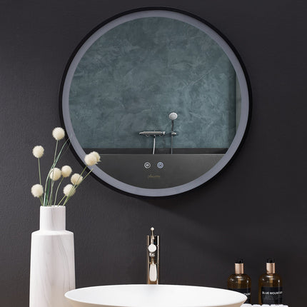 Cirque Round LED Lighted Bathroom Vanity Black Framed Mirror Ancerre Designs