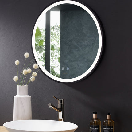 Cirque Round LED Lighted Bathroom Vanity Black Framed Mirror Ancerre Designs