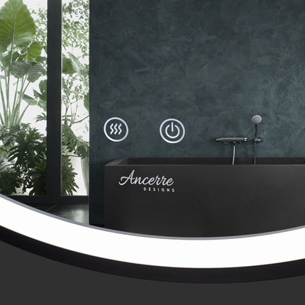 Cirque Round LED Lighted Bathroom Vanity Black Framed Mirror Ancerre Designs