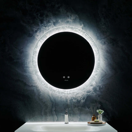 Frysta Round LED Frameless Mirror with Dimmer and Defogger Ancerre Designs