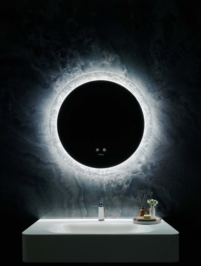 Frysta Round LED Frameless Mirror with Dimmer and Defogger Ancerre Designs