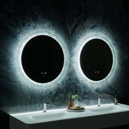 Frysta Round LED Frameless Mirror with Dimmer and Defogger Ancerre Designs