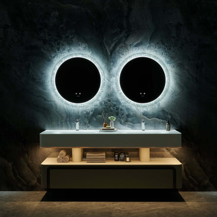 Frysta Round LED Frameless Mirror with Dimmer and Defogger Ancerre Designs
