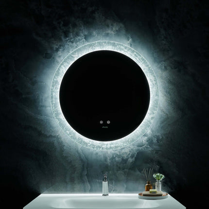 Frysta Round LED Frameless Mirror with Dimmer and Defogger Ancerre Designs