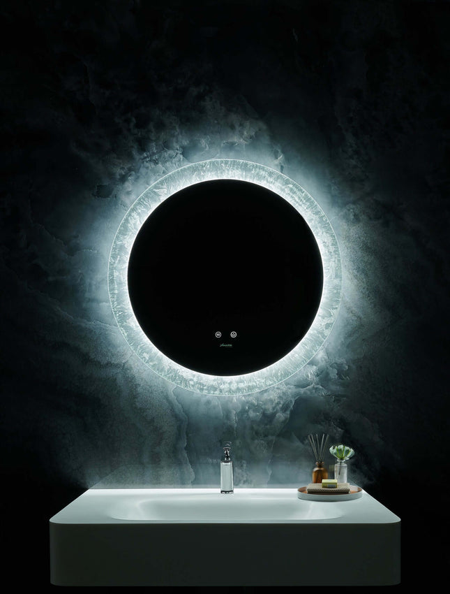 Frysta Round LED Frameless Mirror with Dimmer and Defogger Ancerre Designs