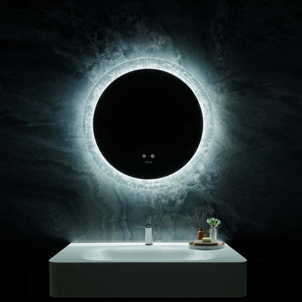 Frysta Round LED Frameless Mirror with Dimmer and Defogger Ancerre Designs