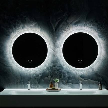Frysta Round LED Frameless Mirror with Dimmer and Defogger Ancerre Designs