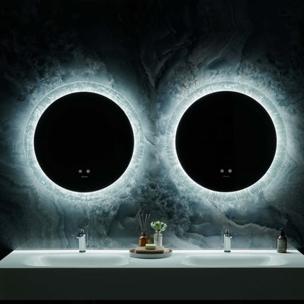 Frysta Round LED Frameless Mirror with Dimmer and Defogger Ancerre Designs