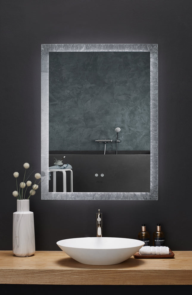Frysta LED Frameless Rectangular Mirror Lighted Bathroom Vanity with Dimmer and Defogger Ancerre Designs