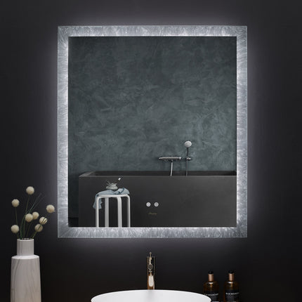 Frysta LED Frameless Rectangular Mirror Lighted Bathroom Vanity with Dimmer and Defogger Ancerre Designs