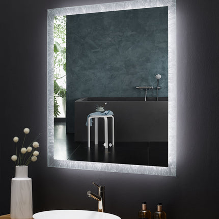 Frysta LED Frameless Rectangular Mirror Lighted Bathroom Vanity with Dimmer and Defogger Ancerre Designs