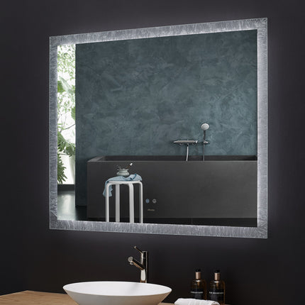 Frysta LED Frameless Rectangular Mirror Lighted Bathroom Vanity with Dimmer and Defogger Ancerre Designs