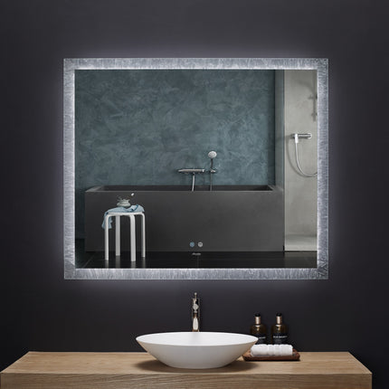 Frysta LED Frameless Rectangular Mirror Lighted Bathroom Vanity with Dimmer and Defogger Ancerre Designs