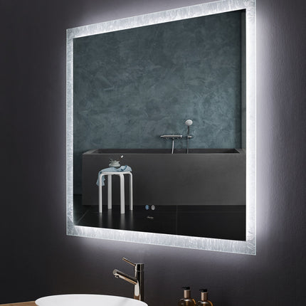 Frysta LED Frameless Rectangular Mirror Lighted Bathroom Vanity with Dimmer and Defogger Ancerre Designs