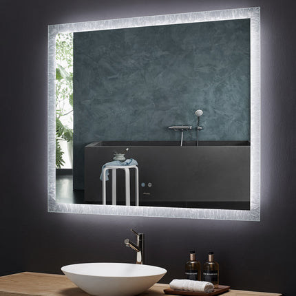 Frysta LED Frameless Rectangular Mirror Lighted Bathroom Vanity with Dimmer and Defogger Ancerre Designs