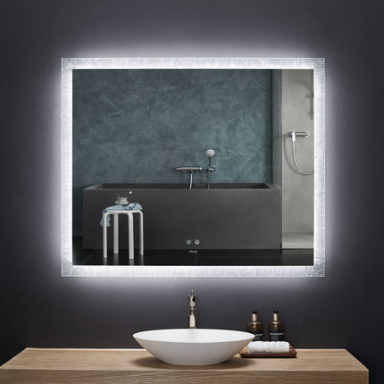 Frysta LED Frameless Rectangular Mirror Lighted Bathroom Vanity with Dimmer and Defogger Ancerre Designs