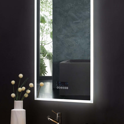 Immersion LED Lighted Bathroom Vanity Mirror with Bluetooth, Defogger, and Digital Display Ancerre Designs
