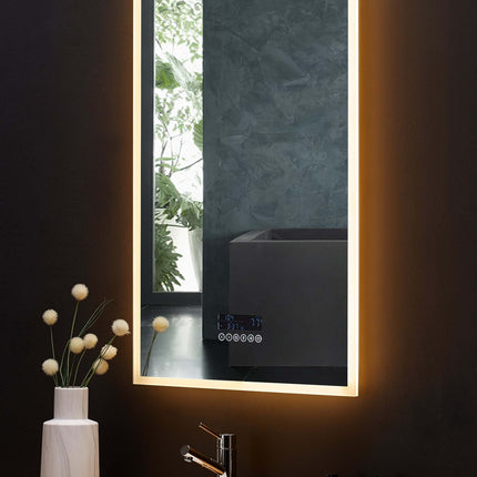 Immersion LED Lighted Bathroom Vanity Mirror with Bluetooth, Defogger, and Digital Display Ancerre Designs