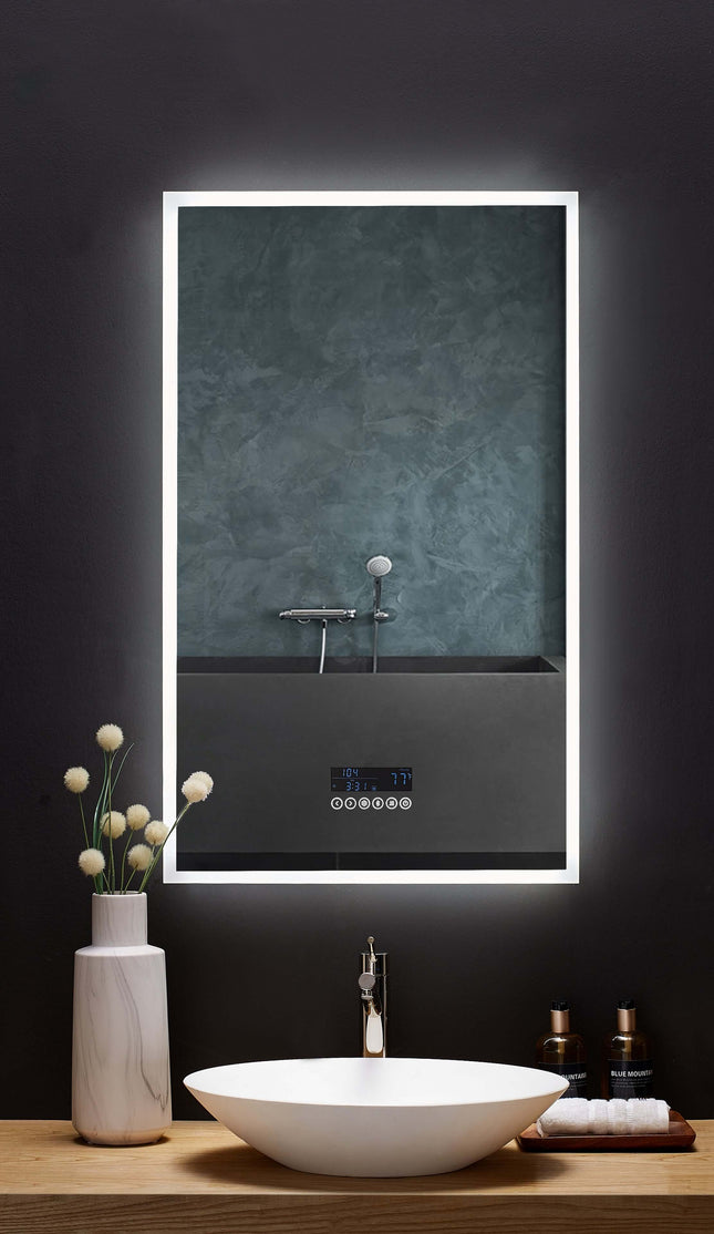 Immersion LED Lighted Bathroom Vanity Mirror with Bluetooth, Defogger, and Digital Display Ancerre Designs