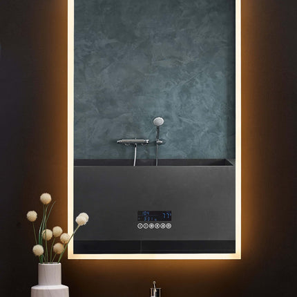 Immersion LED Lighted Bathroom Vanity Mirror with Bluetooth, Defogger, and Digital Display Ancerre Designs