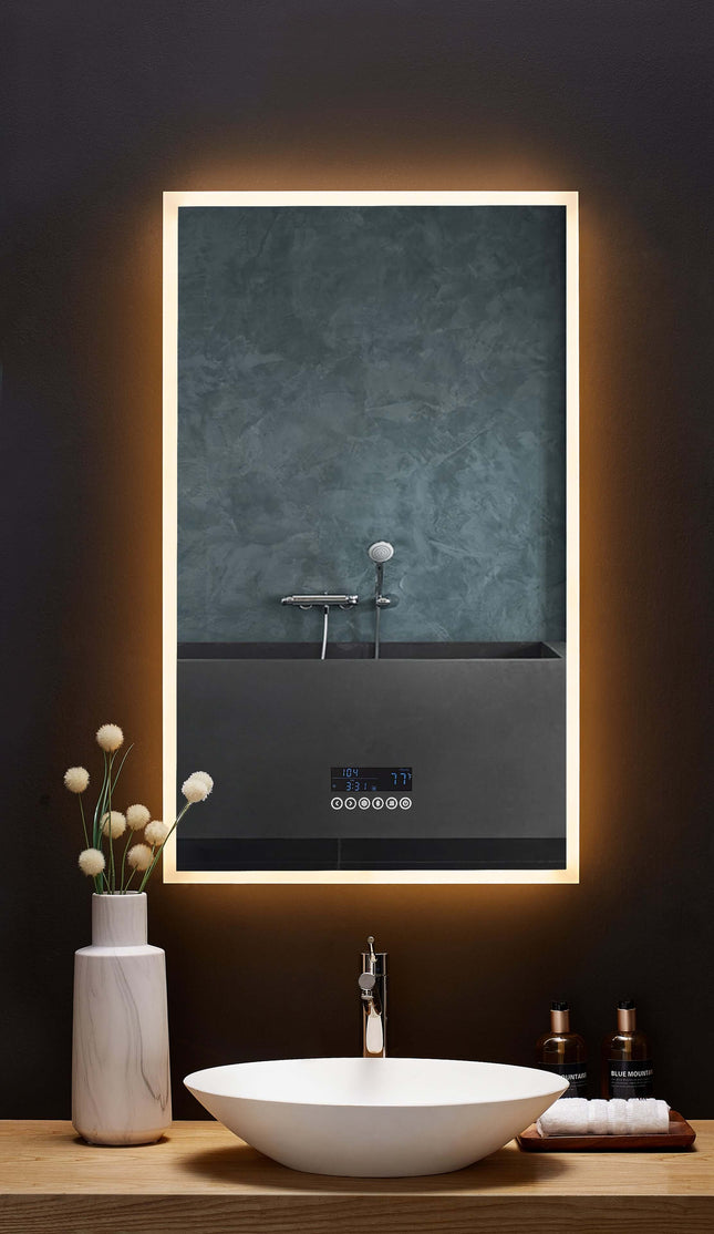 Immersion LED Lighted Bathroom Vanity Mirror with Bluetooth, Defogger, and Digital Display Ancerre Designs