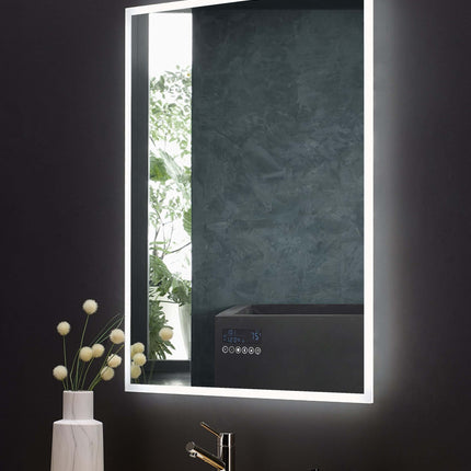 Immersion LED Lighted Bathroom Vanity Mirror with Bluetooth, Defogger, and Digital Display Ancerre Designs