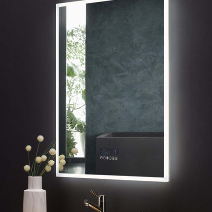 Immersion LED Lighted Bathroom Vanity Mirror with Bluetooth, Defogger, and Digital Display Ancerre Designs