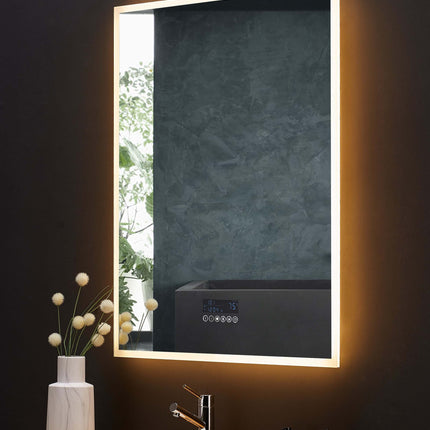 Immersion LED Lighted Bathroom Vanity Mirror with Bluetooth, Defogger, and Digital Display Ancerre Designs
