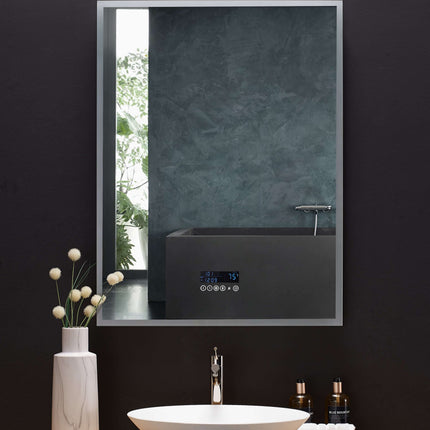 Immersion LED Lighted Bathroom Vanity Mirror with Bluetooth, Defogger, and Digital Display Ancerre Designs