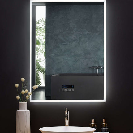 Immersion LED Lighted Bathroom Vanity Mirror with Bluetooth, Defogger, and Digital Display Ancerre Designs