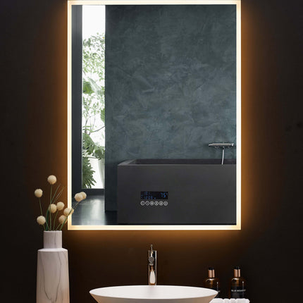 Immersion LED Lighted Bathroom Vanity Mirror with Bluetooth, Defogger, and Digital Display Ancerre Designs