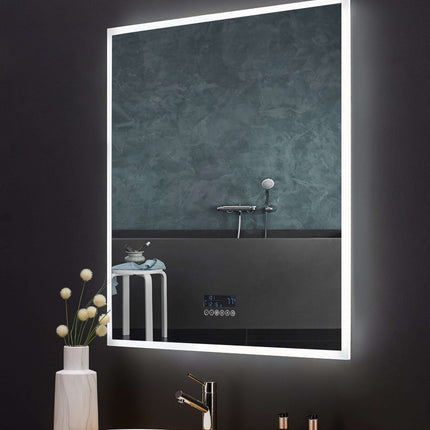 Immersion LED Lighted Bathroom Vanity Mirror with Bluetooth, Defogger, and Digital Display Ancerre Designs