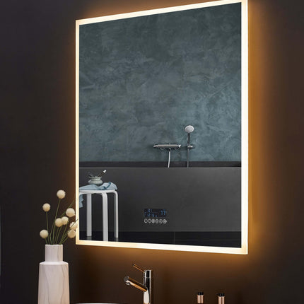 Immersion LED Lighted Bathroom Vanity Mirror with Bluetooth, Defogger, and Digital Display Ancerre Designs