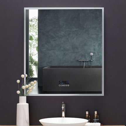 Immersion LED Lighted Bathroom Vanity Mirror with Bluetooth, Defogger, and Digital Display Ancerre Designs