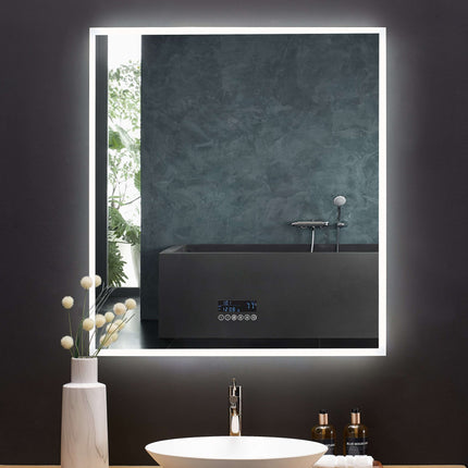 Immersion LED Lighted Bathroom Vanity Mirror with Bluetooth, Defogger, and Digital Display Ancerre Designs