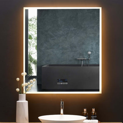 Immersion LED Lighted Bathroom Vanity Mirror with Bluetooth, Defogger, and Digital Display Ancerre Designs