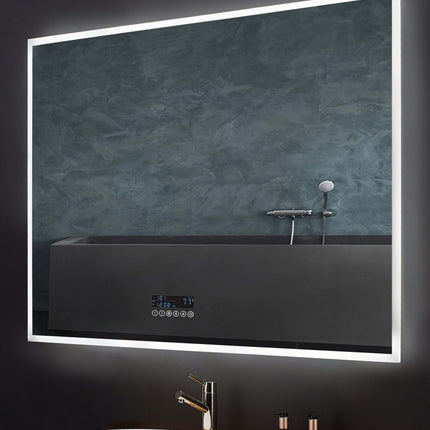 Immersion LED Lighted Bathroom Vanity Mirror with Bluetooth, Defogger, and Digital Display Ancerre Designs