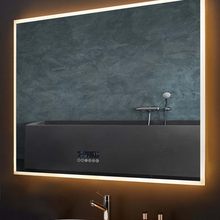 Immersion LED Lighted Bathroom Vanity Mirror with Bluetooth, Defogger, and Digital Display Ancerre Designs
