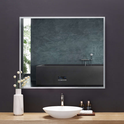 Immersion LED Lighted Bathroom Vanity Mirror with Bluetooth, Defogger, and Digital Display Ancerre Designs