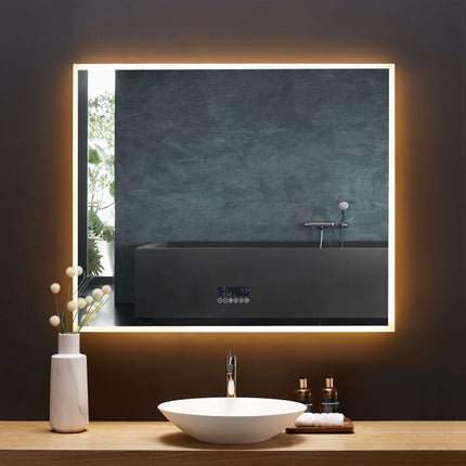 Immersion LED Lighted Bathroom Vanity Mirror with Bluetooth, Defogger, and Digital Display Ancerre Designs