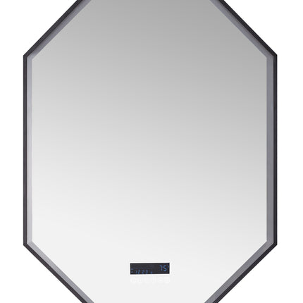 Otto LED Octagon Black Framed Lighted Bathroom Vanity Mirror with Bluetooth and Digital Display Ancerre Designs