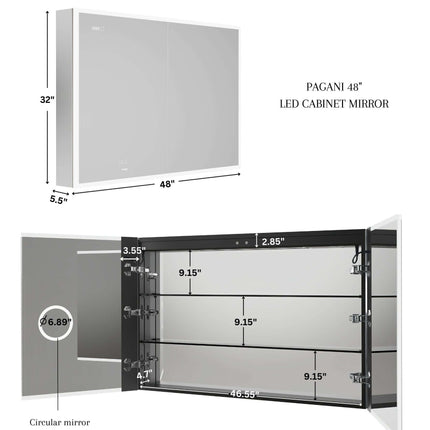 Pagani LED Mirror Cabinet with Defogger, Dimmer, Magnifier & USB outlet Ancerre Designs